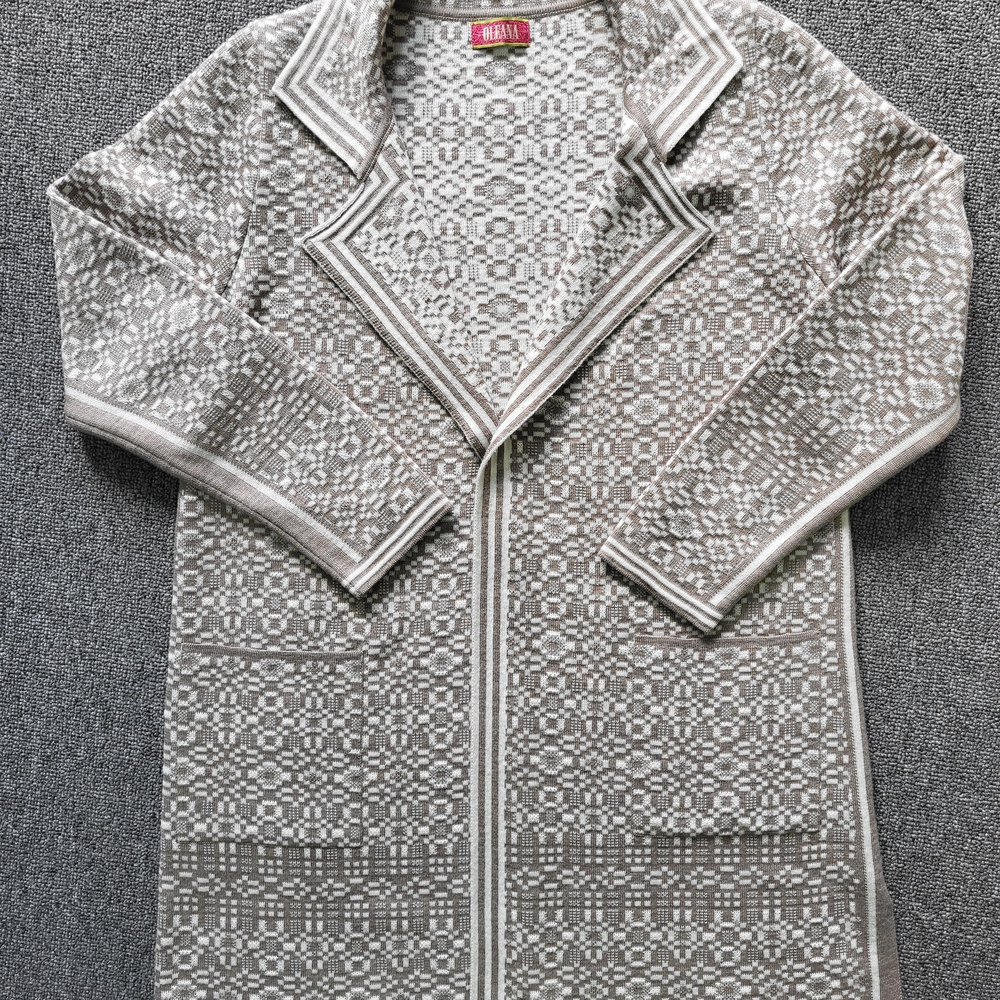 Oleana Long Cardigan In Ivory And Beige